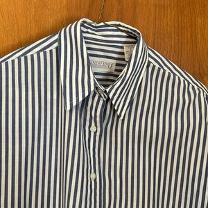 Lands End blue and white long sleeve button blouse